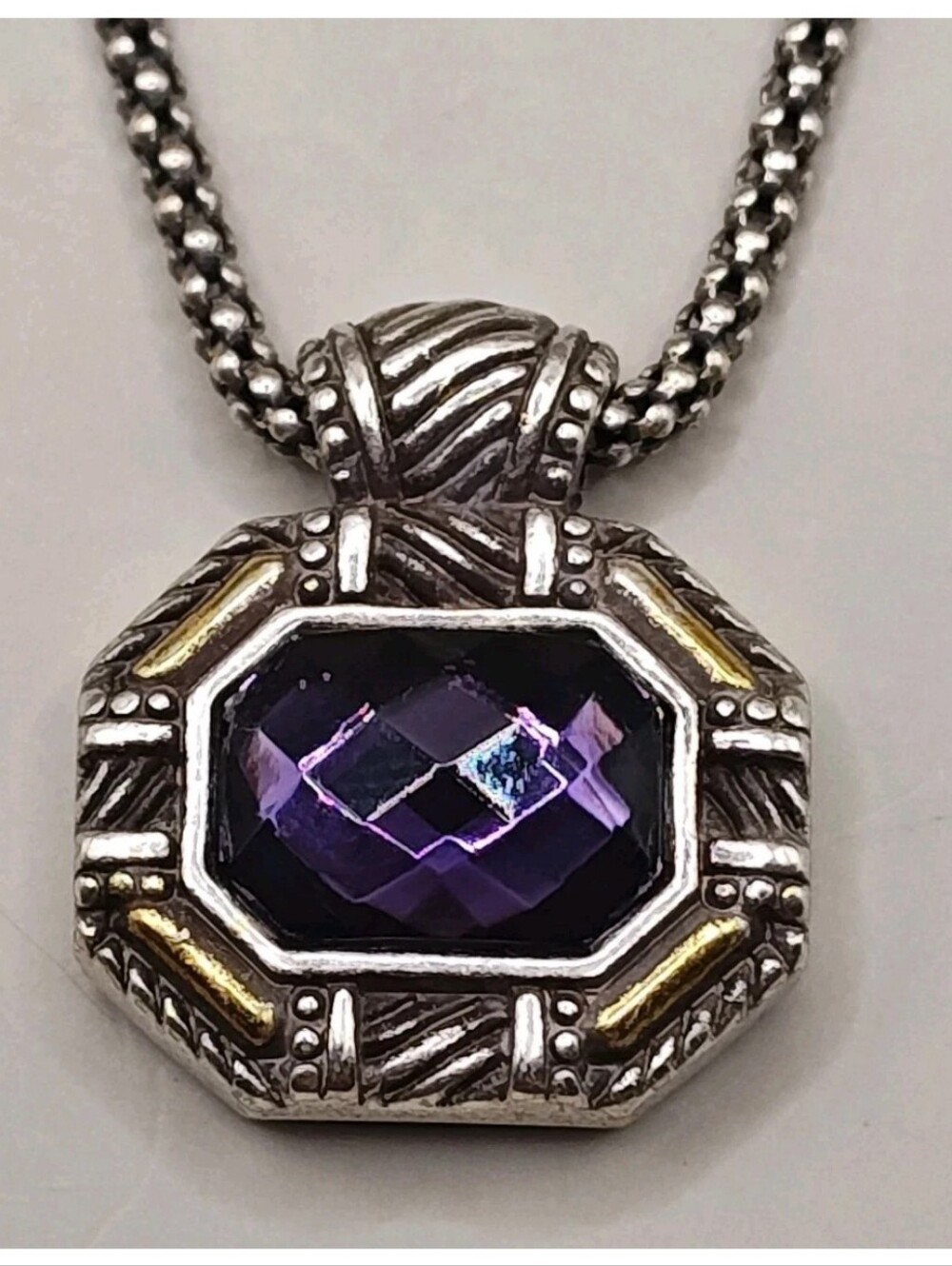 Brighton Elegant Purple Crystal Dagmar Pendant Necklace Silver Plated Chain 16"
